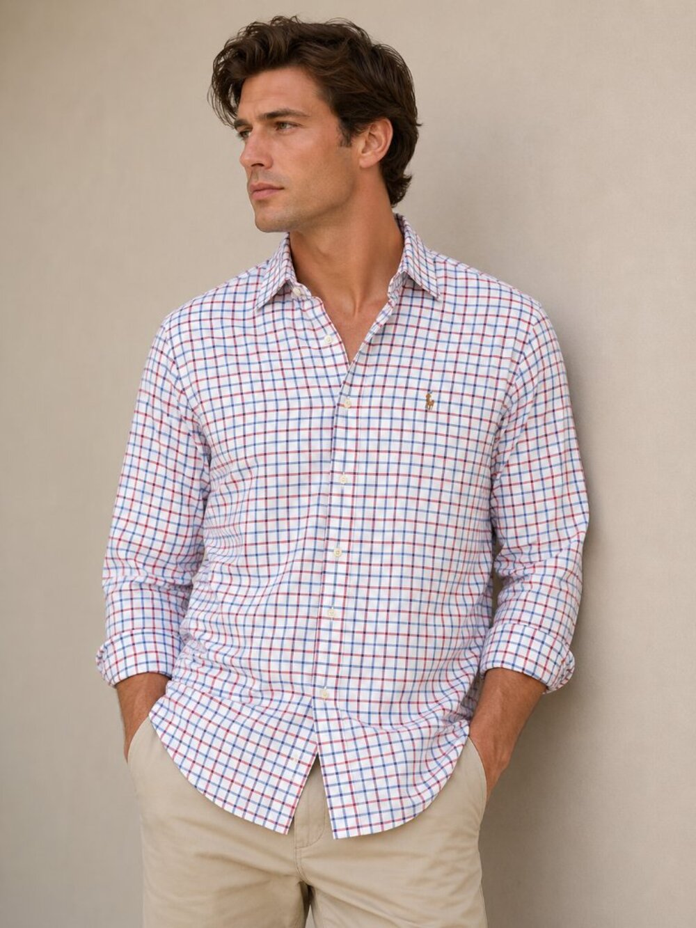 Ralph Lauren‎ Windowpane Plaid Button Down Shirt Classic Preppy Cotton Americana